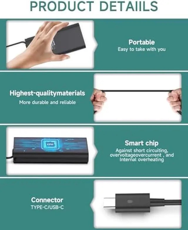 Alt view image 5 of 6 - Syfrufo 130W Charger Compatible with Dell USB C Laptop for XPS 15 17 9500, 9510, 9520, 9575, 9700, 9710, 9720; Fit for Latitude 5511, 5520, 5521, 5411, for Precision 5530, 3560, 5550 Type C Power Cord
