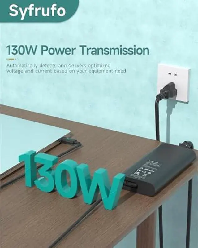Alt view image 3 of 6 - Syfrufo 130W Charger Compatible with Dell USB C Laptop for XPS 15 17 9500, 9510, 9520, 9575, 9700, 9710, 9720; Fit for Latitude 5511, 5520, 5521, 5411, for Precision 5530, 3560, 5550 Type C Power Cord