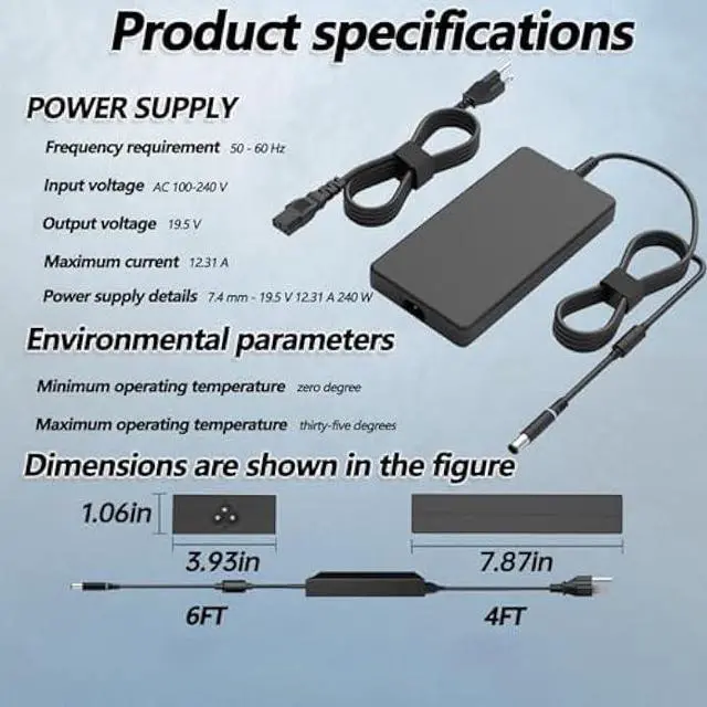 Alt view image 3 of 6 - 240W Gaming Laptop Charger Fit for Alienware 15 17 M15 M16 M17 M18X X51 R2 R3 R4 R5 R7 G3 G5 G7 15 5530 5535 5520 Fit for Precision M6800 M6700 M6400 J211H AC Adapter Power Supply