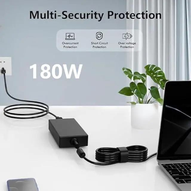 Alt view image 5 of 7 - 180W Adapter for Dell 15 17 G5 (5587/5590) G3 (3579/3379/3590) G7 (7588/7590/7790) for Alienware M13 M14x M15x DA180PM111 Laptop Charger Cord