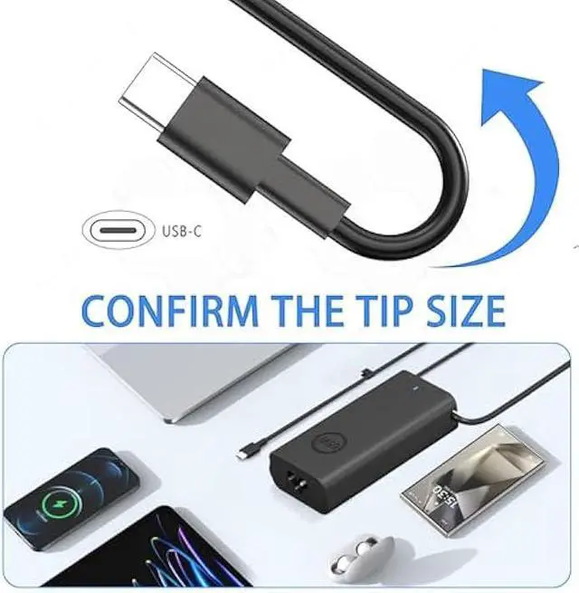 Alt view image 4 of 6 - New Slim 65W USB Type C Power Cord Compatible with Dell 14 Plus 13 16 Pro PB16250 PB14250 2 in1 Premium PA13250 PA14250 P192G P191G P200G P199G, Inspiron 14 16 2in1 7420 7620 Computer AC Adapter