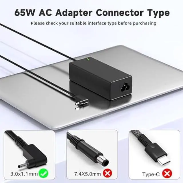 Alt view image 5 of 5 - 65W Laptop Charger Compatible with Acer Chromebook 11/13/14/15, R11/R13, N15Q Series, and PA-1650-80Compatible with Aspire S5 S7 R Series