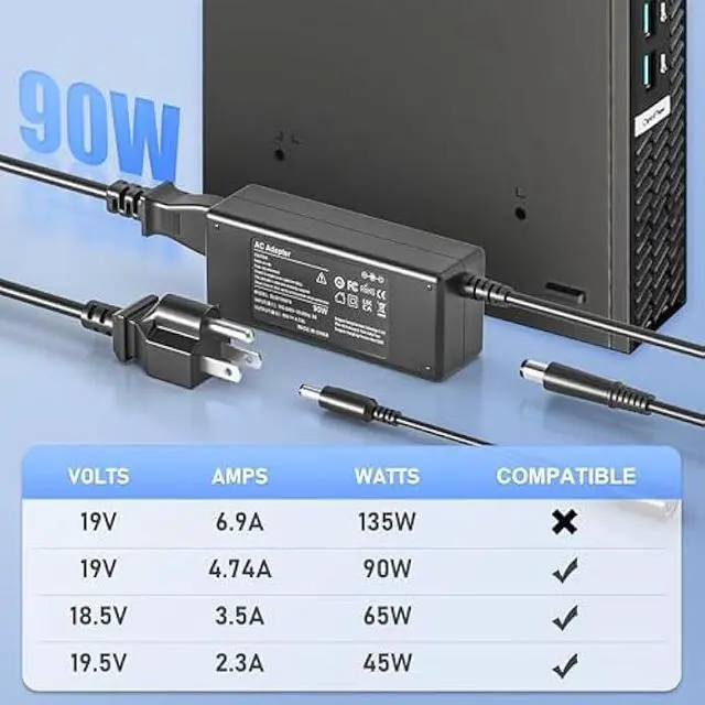 Alt view image 2 of 6 - 90W 65W Ac Adapter Power Cord for HP All-in-One Desktop 20 22 24 24-DD 24-DF 24-DP 24-CB 22-DD DF 27-DB:24-dd0210 dd0010 24-df0040 22-df0222 22-dd0210 dd0110 24-dp0160 dp1250 dp1380 Charger