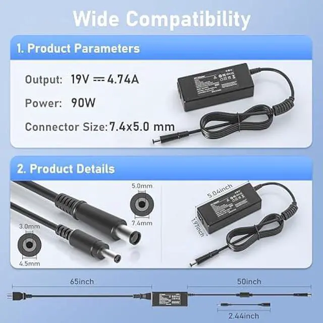 Alt view image 4 of 6 - 90W 65W Ac Adapter Power Cord for HP All-in-One Desktop 20 22 24 24-DD 24-DF 24-DP 24-CB 22-DD DF 27-DB:24-dd0210 dd0010 24-df0040 22-df0222 22-dd0210 dd0110 24-dp0160 dp1250 dp1380 Charger