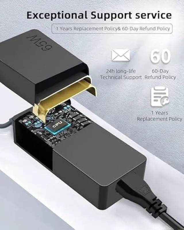 Alt view image 2 of 6 - 65W USB C Laptop Charger Compatible with Lenovo ThinkPad T14 T14s T15 T16 E14 E15 E16 T480 T480S T580S E480 E580 X1 Carboon Yoga 7i 9i C930 C940 X13 Chromebook C330 S330 Fast Power Adapter