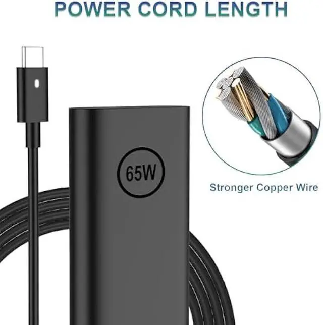 Alt view image 3 of 6 - Replacement for Dell 65W Laptop Charger USB C 45 Watt Slim Adapter - fit Latitude 5420 5540 5520 7420 5440, XPS 13 15, Chromebook 3100 - Fast Charging Type C Computer Long Power Cord