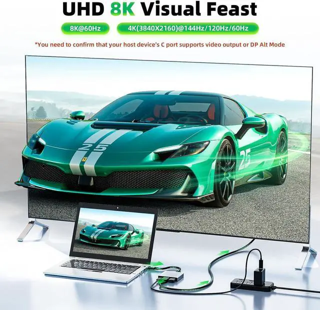 Alt view image 2 of 7 - USB C to DisplayPort Multiport Adapter Dock 3-in-1 Type C Hub with 1xDP 1.4 + 1xUSB 2.0 + 1xPD Charging Port(Type C) 8K 60Hz/ 100W PD/DP ALT Mode Supported for Macboo pro iPad pro Monitor