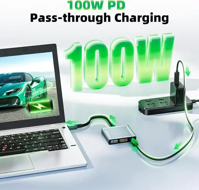 Alt view image 5 of 7 - USB C to DisplayPort Multiport Adapter Dock 3-in-1 Type C Hub with 1xDP 1.4 + 1xUSB 2.0 + 1xPD Charging Port(Type C) 8K 60Hz/ 100W PD/DP ALT Mode Supported for Macboo pro iPad pro Monitor