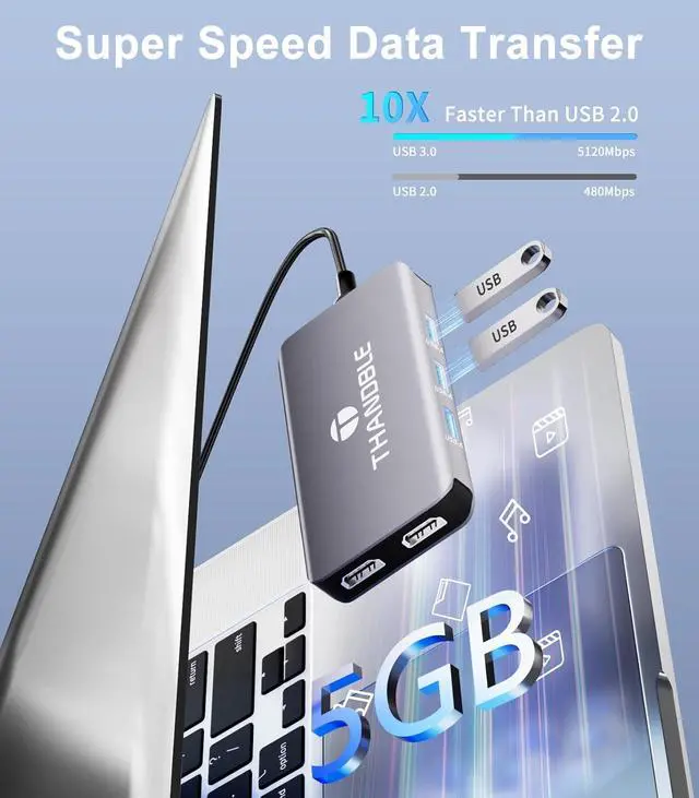 Alt view image 6 of 7 - USB C Hub USB C Docking Station Dual Monitor 10 in 1 Multi Monitor Adapter with 2 HDMI, 3 USB-A, 2 Type-C, SD/TF, 100W PD Charging, Dongle for MacBook/Dell/HP/Lenovo ThinkPad/Surface