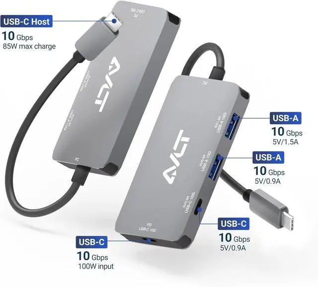 Alt view image 3 of 7 - AVLT 4-Port USB 3.1 Gen 2 Type C 10G Hub with 85W PD Charging - Portable Multiport Adapter  Fast Data Transfer and Charging for MacBook, Laptop, PC, iPad (Does NOT Support USB-C Monitor)
