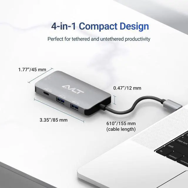 Alt view image 7 of 7 - AVLT 4-Port USB 3.1 Gen 2 Type C 10G Hub with 85W PD Charging - Portable Multiport Adapter  Fast Data Transfer and Charging for MacBook, Laptop, PC, iPad (Does NOT Support USB-C Monitor)