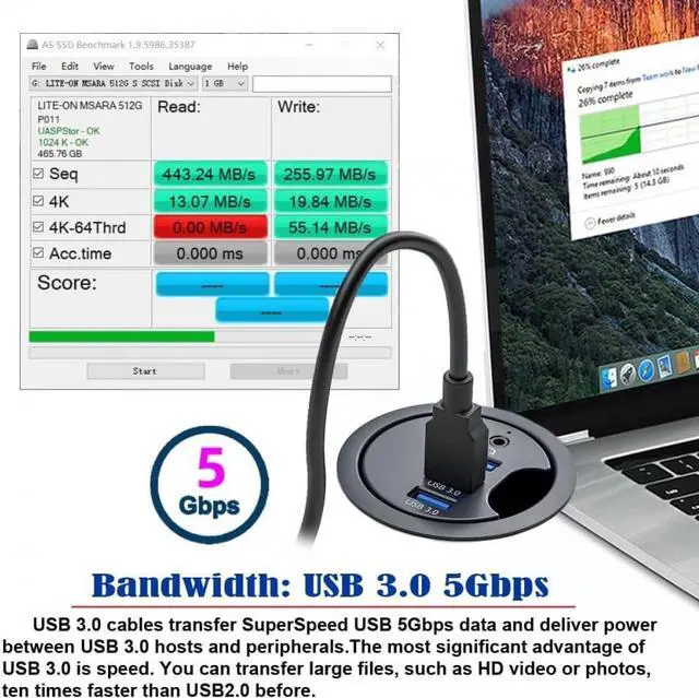 Alt view image 2 of 7 - CY USB 3.0 Hub Sound Card AUX 3 Port USB 60mm Desk Grommet Splitter Dock Station Headphone Mic Audio Interface for Desktop PC