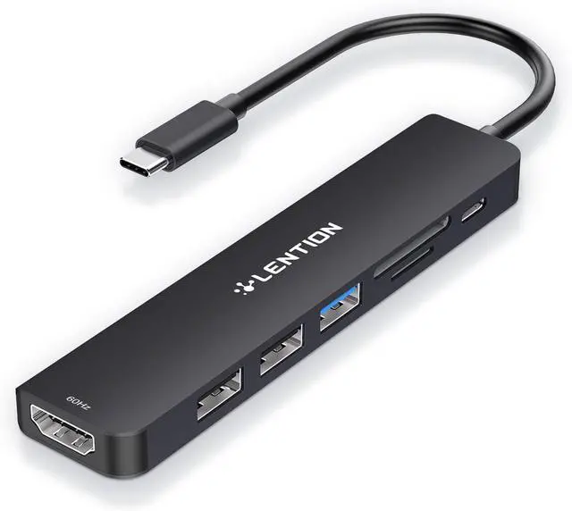 Main image of LENTION USB C Hub with 100W Charging, 4K@60Hz HDMI, Dual Card Reader, USB 3.0 & 2.0 Compatible 2024-2016 MacBook Pro, New Mac Air/Surface, Chromebook, More, Stable Driver Adapter (CB-CE18p.Black)