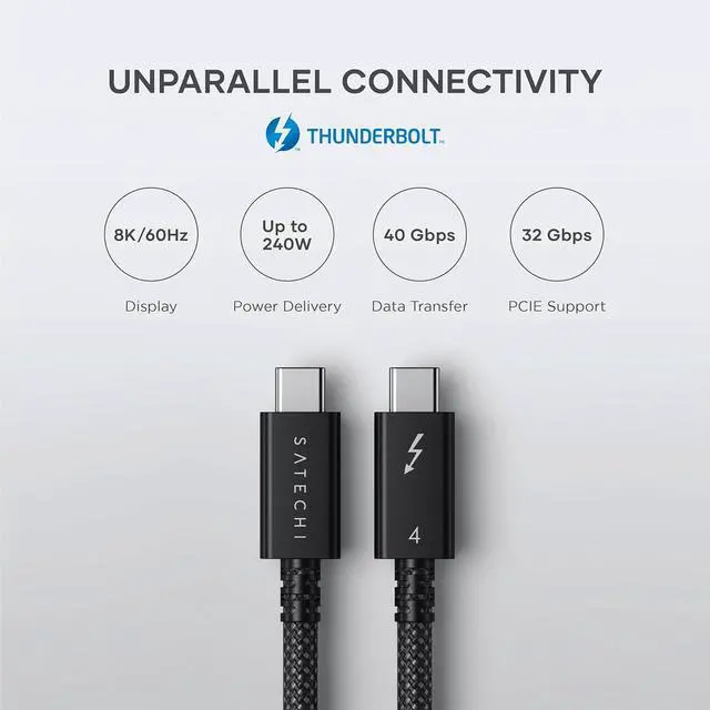 Alt view image 3 of 7 - Satechi USB C Thunderbolt 4 (3.2ft/1m), USBC to USB-C Cable, Supports 8K Display, 40Gbps Data Transfer, 240W PD Charging, for iPhone 17, MacBook, iPad (Intel Thunderbolt Certified)