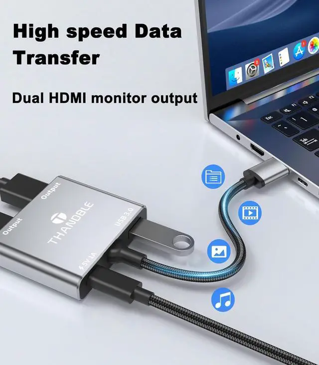 Alt view image 6 of 7 - 4 in 1 USB to Dual HDMI Adapter 1080P 60Hz, USB A 3.0 to HDMI Adapter for Laptop, PC, Desktop, Compatible with Mac OS, Windows 7/8/10/11 - Requires Driver Installation