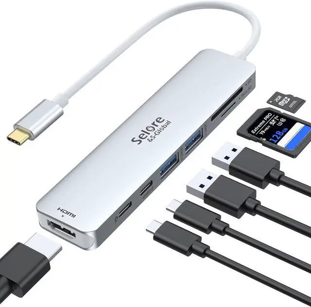 Main image of 7 in 1 USB C Dongle with HDMI, SD/TF Card Reader, USB C Data Port,100W PD, and 2 USB 3.0 Compatible for MacBook Pro/Air, Dell XPS, Lenovo Thinkpad.