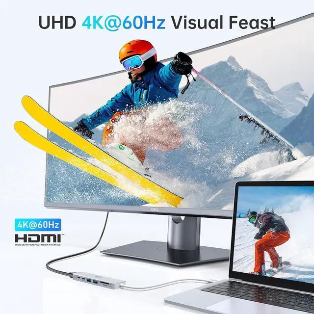 Alt view image 3 of 7 - 7 in 1 USB C Dongle with HDMI, SD/TF Card Reader, USB C Data Port,100W PD, and 2 USB 3.0 Compatible for MacBook Pro/Air, Dell XPS, Lenovo Thinkpad.