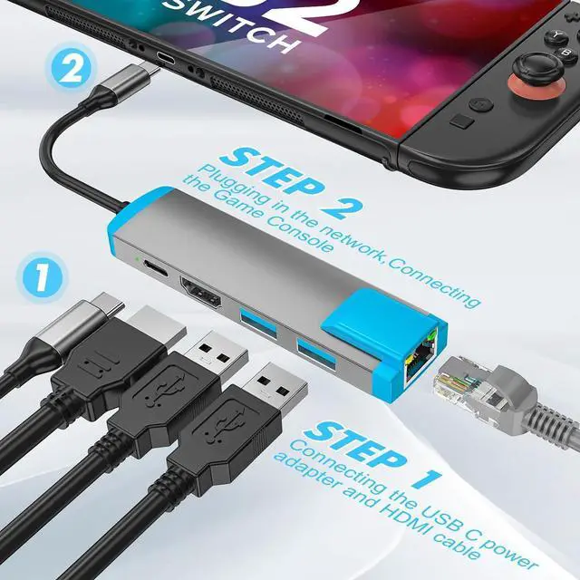 Alt view image 6 of 7 - USB C to HDMI Adapter for Switch 2,USB C Docking Station with 4K@60Hz HDMI Port/Type-C PD Port/USB 3.0 Port/1000M LAN Port,Replacement for Official Switch 2/Switch/Switch OLED/Steam Deck Dock