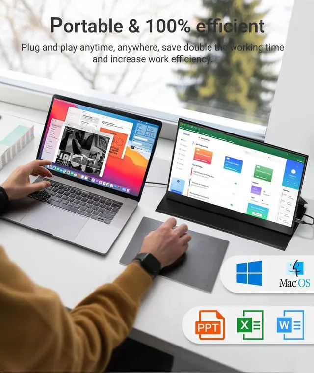 Alt view image 2 of 7 - Ingnok Portable Monitor, 15.6inch FHD 1080P Travel Monitor, Ultra-Thin, USB-C Plug&Play, Built-in Speakers, Portable Screen for Laptop, Mac, Switch/PS5, Travel&Office Assistant