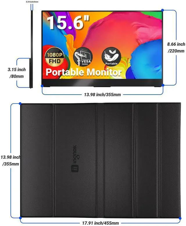 Alt view image 7 of 7 - Ingnok Portable Monitor, 15.6inch FHD 1080P Travel Monitor, Ultra-Thin, USB-C Plug&Play, Built-in Speakers, Portable Screen for Laptop, Mac, Switch/PS5, Travel&Office Assistant