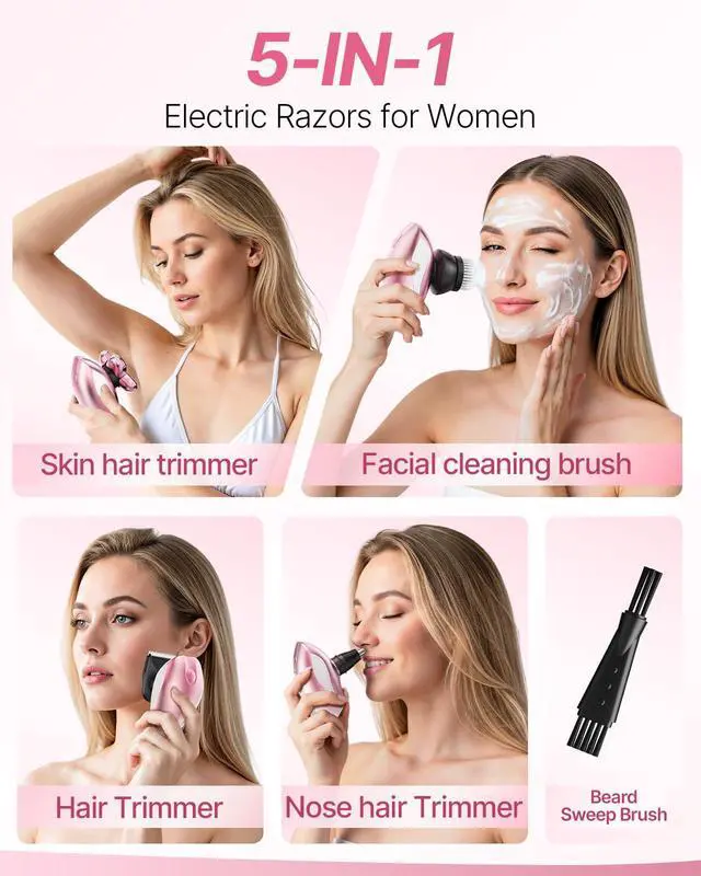 Alt view image 4 of 7 - Electric Razors for Women, 5-in-1 Rechargeable Body Shaver - Waterproof Wet Dry Hair Remover - Trimmer for Lady Face Underarms Legs
