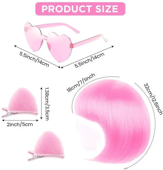 Alt view image 2 of 7 - Adboros Wig and Party Sunglass, Neon Short Bob Wig, Bob Wig and Hairpin,Wigs for Women for Bachelorette St patrick's Day Party Wigs Decorations Favors (Pink)