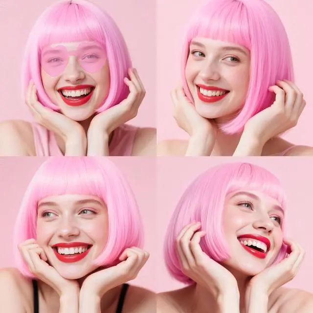 Alt view image 6 of 7 - Adboros Wig and Party Sunglass, Neon Short Bob Wig, Bob Wig and Hairpin,Wigs for Women for Bachelorette St patrick's Day Party Wigs Decorations Favors (Pink)