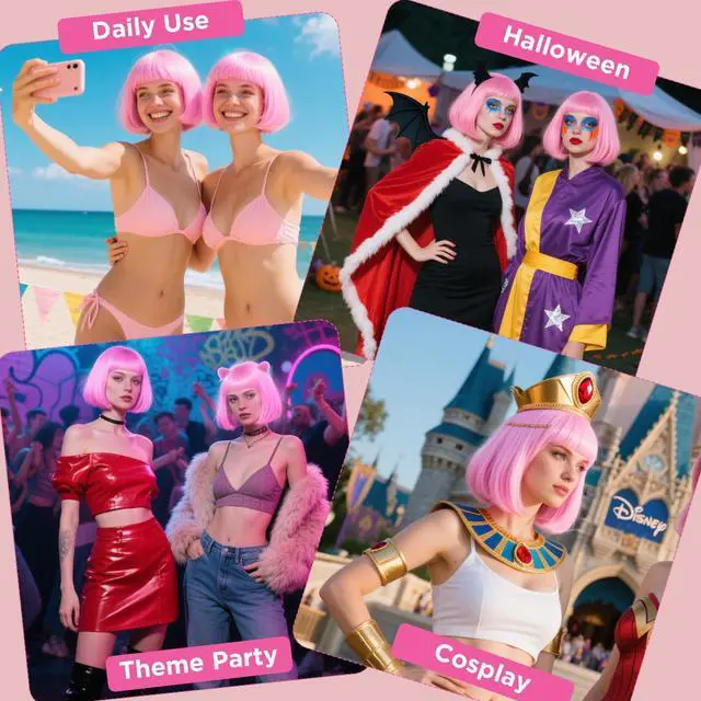 Alt view image 7 of 7 - Adboros Wig and Party Sunglass, Neon Short Bob Wig, Bob Wig and Hairpin,Wigs for Women for Bachelorette St patrick's Day Party Wigs Decorations Favors (Pink)