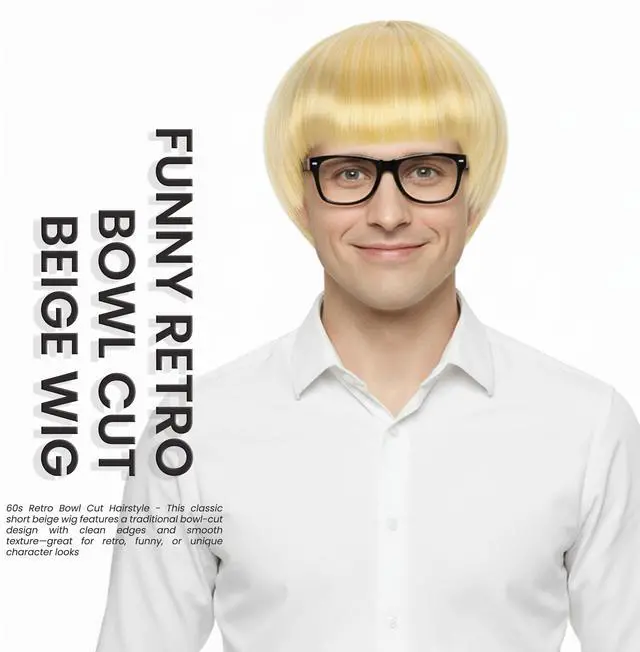 Alt view image 2 of 7 - Short Straight 60 70s Bowl Cut Funny Wig for Men Crazy Bob Mushroom Cosplay Wig with Bangs for Halloween Party