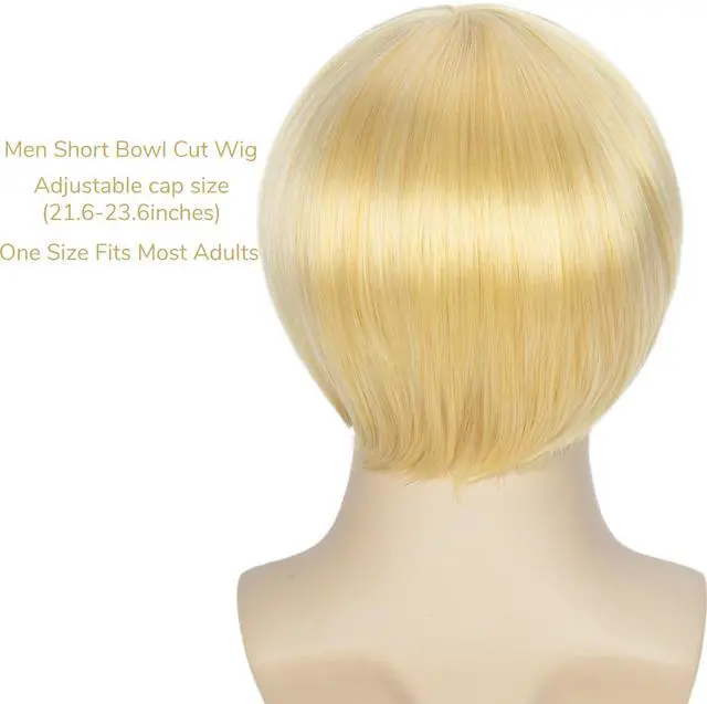 Alt view image 3 of 7 - Short Straight 60 70s Bowl Cut Funny Wig for Men Crazy Bob Mushroom Cosplay Wig with Bangs for Halloween Party
