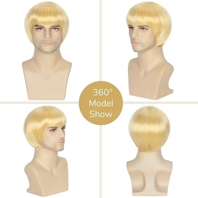 Alt view image 4 of 7 - Short Straight 60 70s Bowl Cut Funny Wig for Men Crazy Bob Mushroom Cosplay Wig with Bangs for Halloween Party