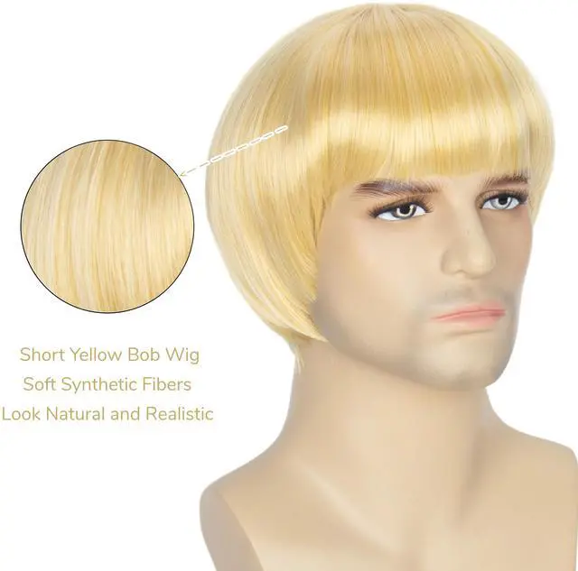 Alt view image 5 of 7 - Short Straight 60 70s Bowl Cut Funny Wig for Men Crazy Bob Mushroom Cosplay Wig with Bangs for Halloween Party