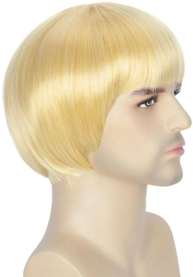 Alt view image 7 of 7 - Short Straight 60 70s Bowl Cut Funny Wig for Men Crazy Bob Mushroom Cosplay Wig with Bangs for Halloween Party