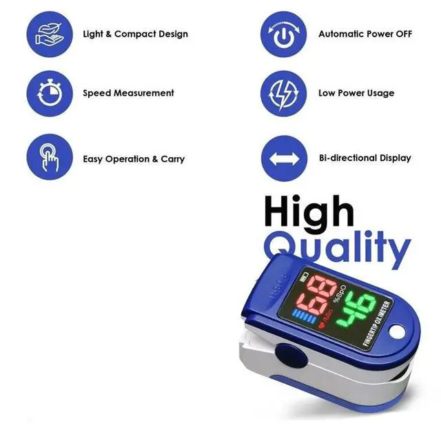 Alt view image 5 of 7 - Fingertip Pulse Oximeter,Blood Oxygen Saturation Monitor (SpO2) with Pulse Rate Measurements and Pulse Bar Graph,Portable Digital Reading LED 4 Colors Display