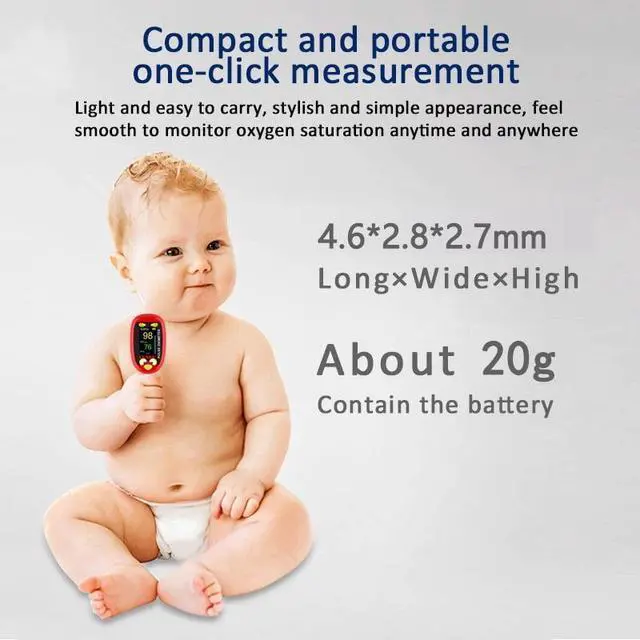 Alt view image 3 of 6 - Pulse Oximeter,Rechargeable Kids Pulse Oximeter Oxygen,Monitor Fingertip Pulse Oximeter Fingertip with Charging Cable,Oximetro with Lanyard(Red)