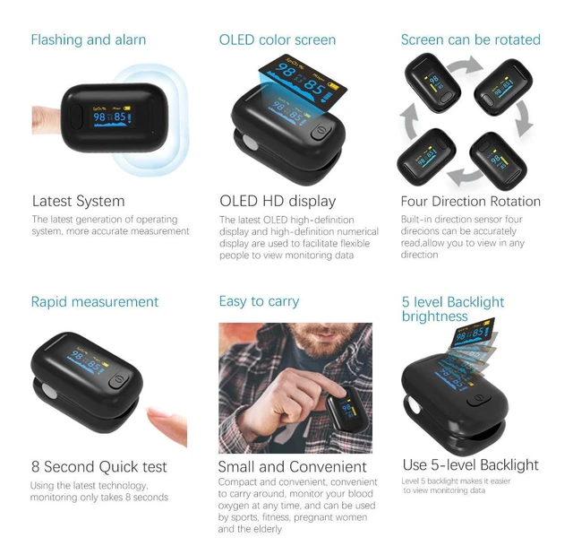 Alt view image 4 of 7 - Fingertip Pulse Oximeter, Fast SpO2 Reading Pulse Ox with Alarm and Silicone Cover for Seniors Black Blood Oxygen Saturation Monitor Portable