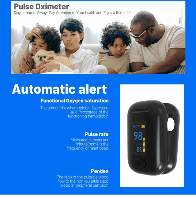 Alt view image 7 of 7 - Fingertip Pulse Oximeter, Fast SpO2 Reading Pulse Ox with Alarm and Silicone Cover for Seniors Black Blood Oxygen Saturation Monitor Portable