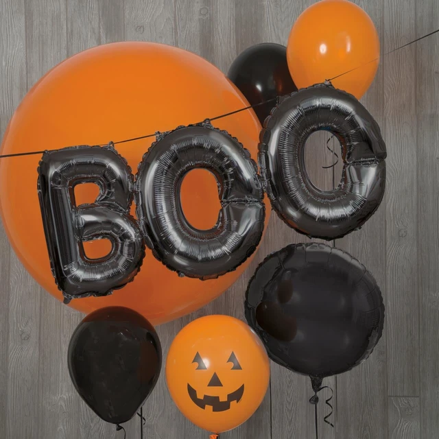 Alt view image 3 of 3 - Foil Black Boo Halloween Letter Balloon Banner Kit