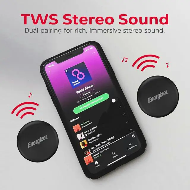 Alt view image 4 of 7 - Energizer Magnetic Mini Bluetooth Speaker with Bypass Wireless Charger, 5W Powerful Sound, IPX6 Waterproof, TWS Stereo Pairing, Built-in Microphone, Compact Design for Outdoor and Indoor Use_BTS055