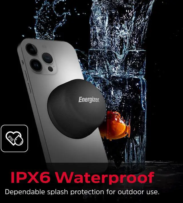 Alt view image 6 of 7 - Energizer Magnetic Mini Bluetooth Speaker with Bypass Wireless Charger, 5W Powerful Sound, IPX6 Waterproof, TWS Stereo Pairing, Built-in Microphone, Compact Design for Outdoor and Indoor Use_BTS055
