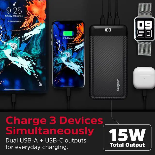 Alt view image 2 of 6 - Energizer Power Bank 30000mAh Portable Charger USB-C Output Back up Battery Pack with LCD Display for iPhone, Samsung Series, Android device, cell phone and tablets_UE30058