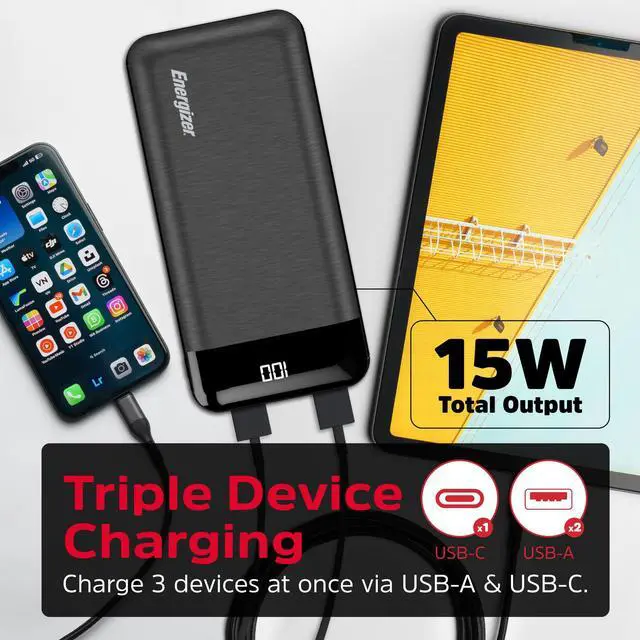 Alt view image 3 of 6 - Energizer Power Bank 20000mAh Portable Battery Pack, Backup Phone Charger with LCD Display Compatible with iPhone16 15 14 13 12 Plus/Pro/Pro Max, iPhone All Series, Samsung, Android devices_UE20058
