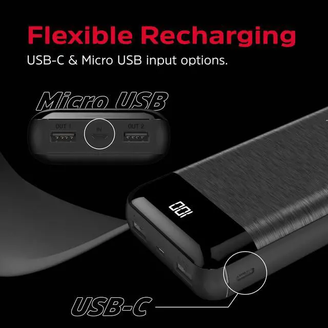 Alt view image 5 of 6 - Energizer Power Bank 20000mAh Portable Battery Pack, Backup Phone Charger with LCD Display Compatible with iPhone16 15 14 13 12 Plus/Pro/Pro Max, iPhone All Series, Samsung, Android devices_UE20058