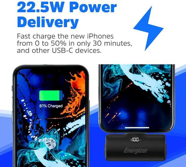 Alt view image 3 of 7 - Energizer Portable Charger 4600mAh Power Bank 22.5W USB-C Output Charging Compatible with the iPhone Android devices, tablet_UE4600PQ