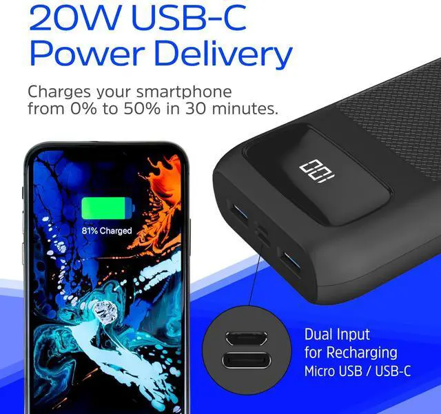 Alt view image 4 of 7 - Energizer Power Bank 20000mAh - USB-C 20W Outputs Fast Charging Battery Pack, USB-A 18W with 4 Outputs & LCD Screen for Android/iPhone 15 16 Plus Pro Max/iPad Tablet and etc_UE20063PQ