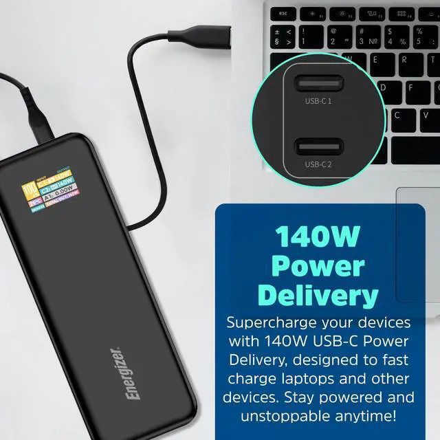 Alt view image 3 of 7 - Energizer Power Bank 27000mAh with PD 140W USB-C Outputs Fast Charging Battery Pack USB-A 30W with Intelligent Digital LCD Display for Laptop, Tablet, Smartphone and etc_XP27000PD