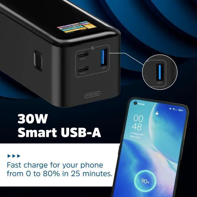 Alt view image 4 of 7 - Energizer Power Bank 27000mAh with PD 140W USB-C Outputs Fast Charging Battery Pack USB-A 30W with Intelligent Digital LCD Display for Laptop, Tablet, Smartphone and etc_XP27000PD