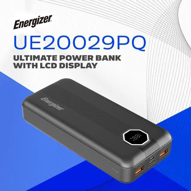 Alt view image 2 of 7 - Energizer 20000mAh Power Bank with USB A 22.5W & USB C 20W PD Fast Charging, LCD Display, Triple Outputs for Multiple Devices, Perfect for iPhone, Samsung, Android Devices, Tablets_UE20029PQ