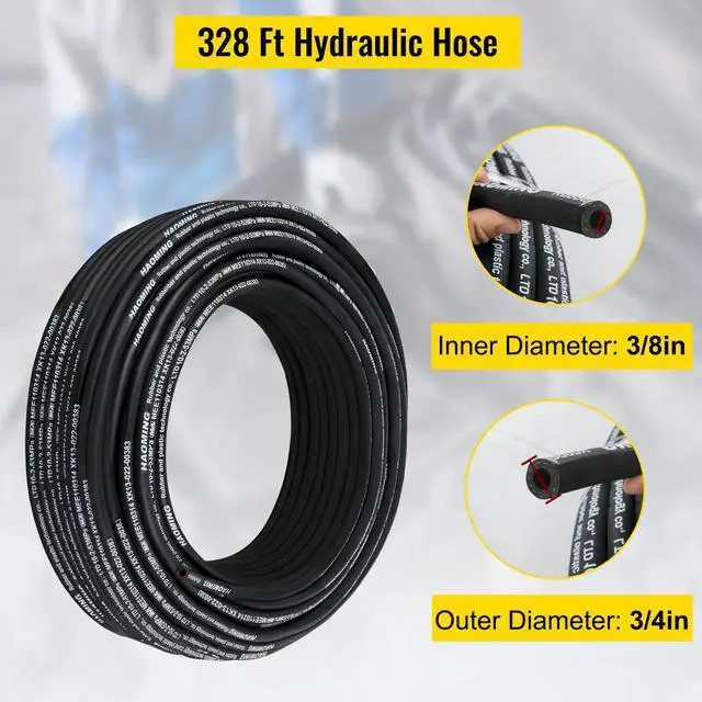 Alt view image 3 of 8 - VEVOR Hydraulic Hose 328 Feet Rubber Hydraulic Hoses with 2 High-Tensile Steel Wire Braid, Inner Diameter 3/8 Inch, 5000 PSI Max, Bulk Hydraulic Hose -40 °F to 250 °F, Hydraulic Oil Flexible Hose