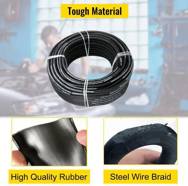 Alt view image 5 of 8 - VEVOR Hydraulic Hose 328 Feet Rubber Hydraulic Hoses with 2 High-Tensile Steel Wire Braid, Inner Diameter 3/8 Inch, 5000 PSI Max, Bulk Hydraulic Hose -40 °F to 250 °F, Hydraulic Oil Flexible Hose